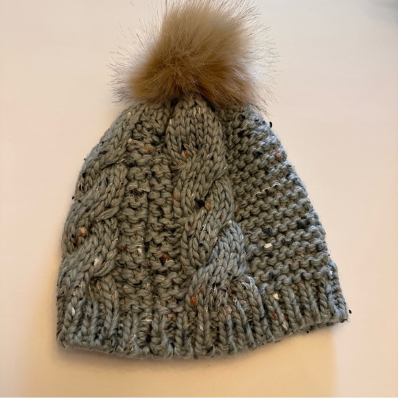 Cost Plus World Market Pom Pom Cable Knit Winter Gray Hat - Picture 1 of 5